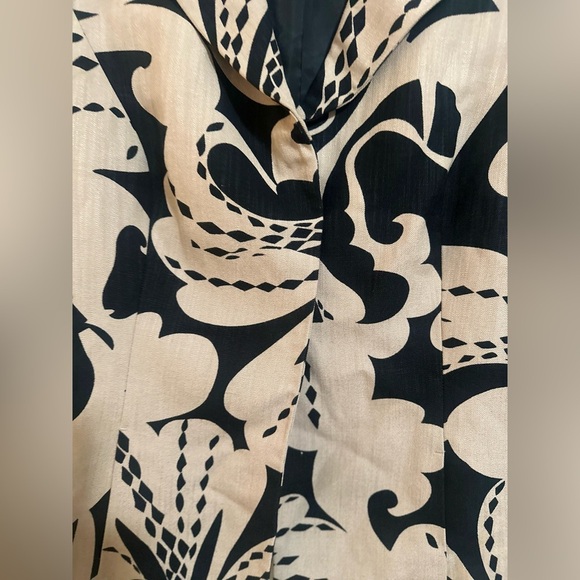 Women’s SEMANTIKS Beige Black Floral Linen Blend Snap Buisness Casual Blazer 10 - Picture 5 of 10